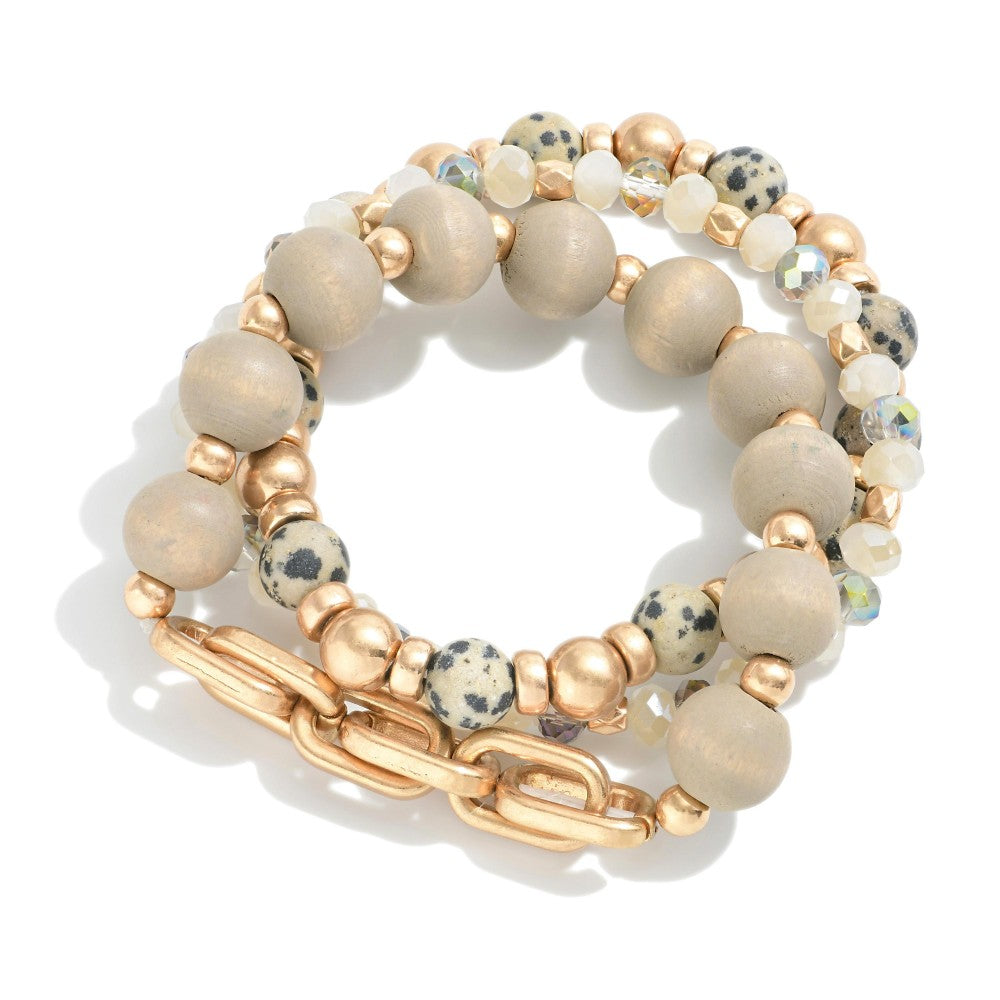 Dalmatian Beaded Stretch Bracelet Set
