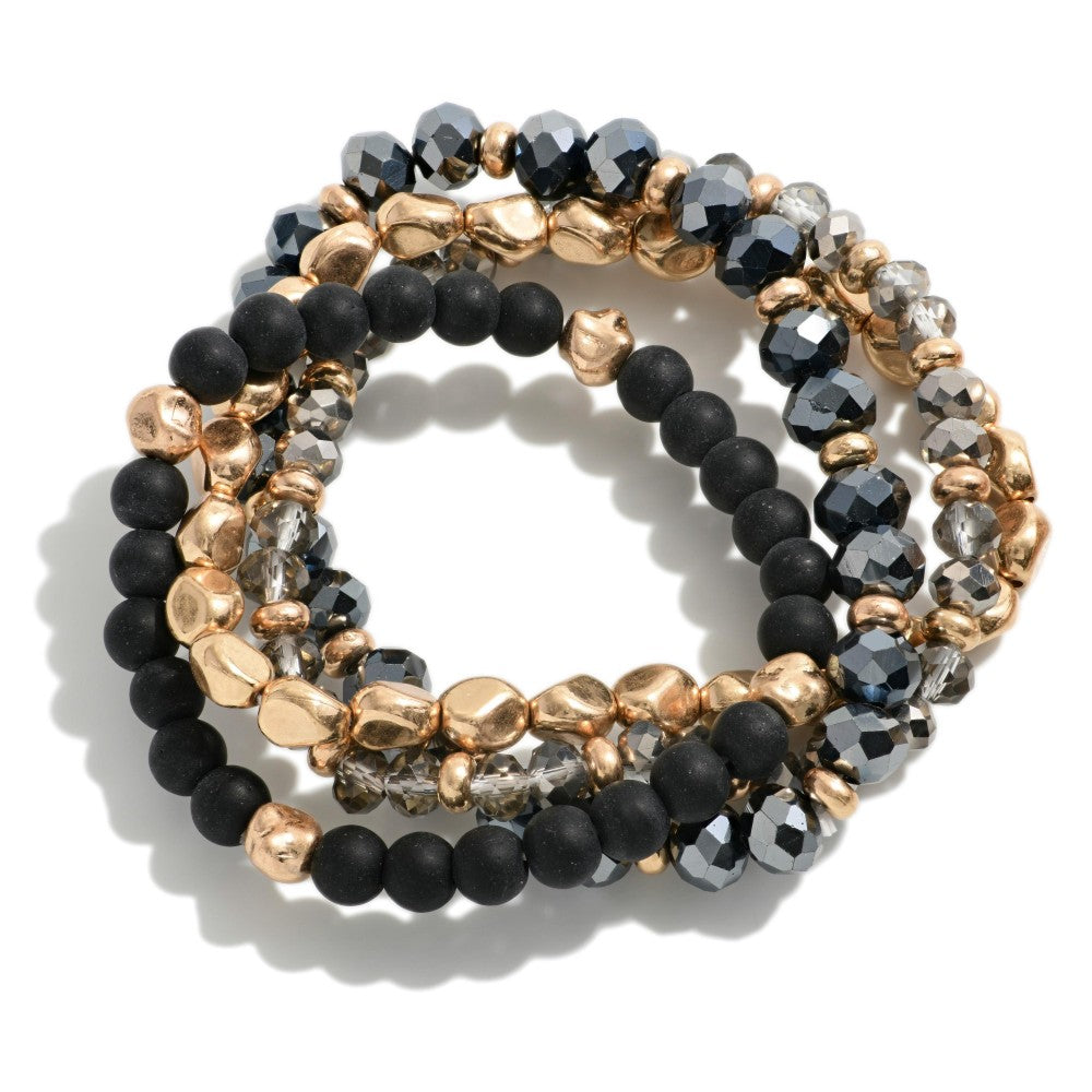 Black Beaded Stretch Bracelet Set