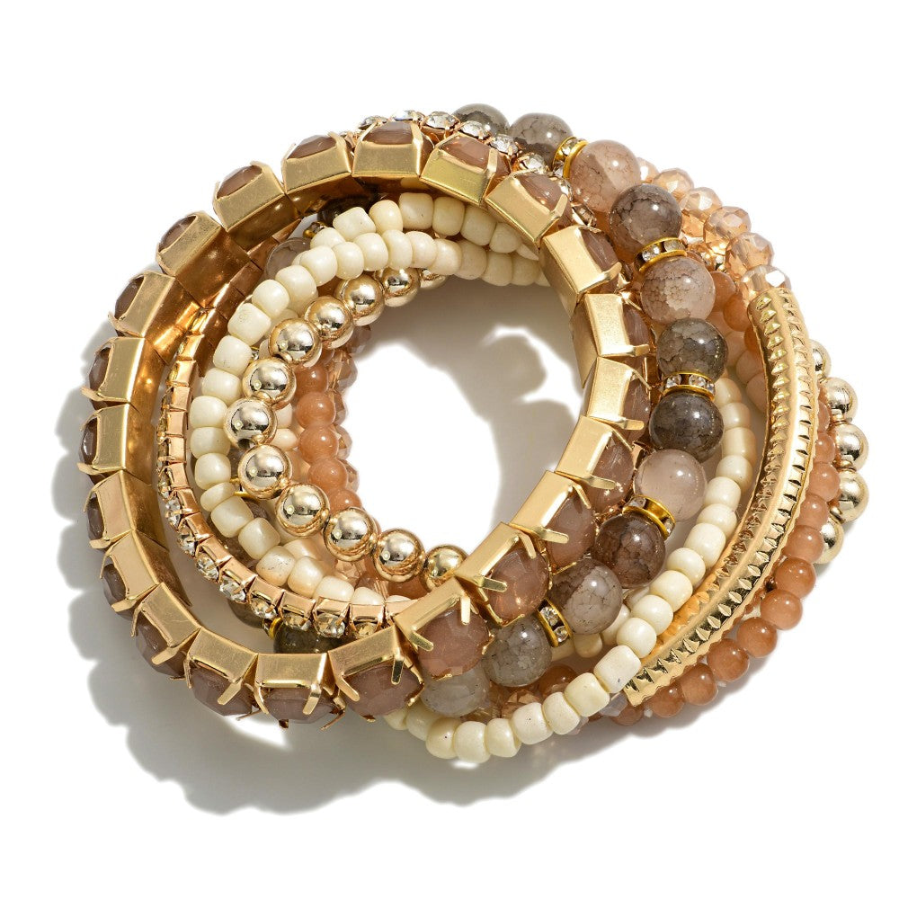 Brown Beaded Stretch Bracelet Set