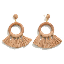 Raffia wrapped wood Tassel Earrings