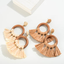 Raffia wrapped wood Tassel Earrings