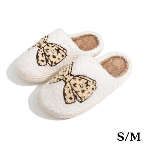 Plush Leopard Bow Slippers