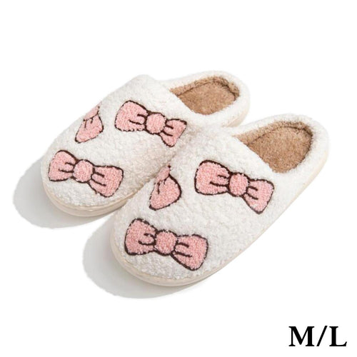 Plush Bow Slide on Slippers