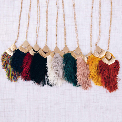 Tassel Pendant Hammered Necklace