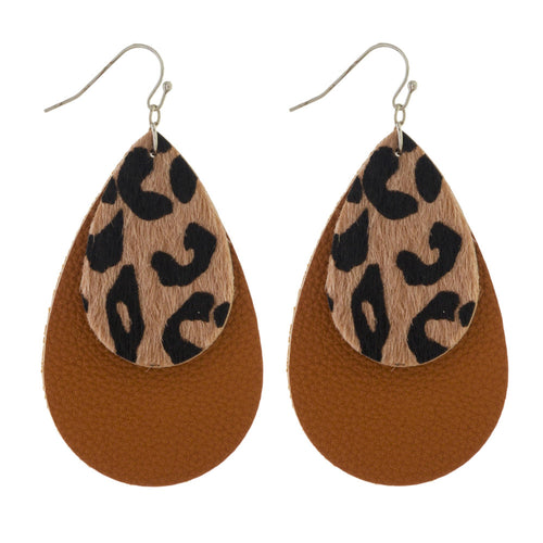 Leopard Leather layered Earrings