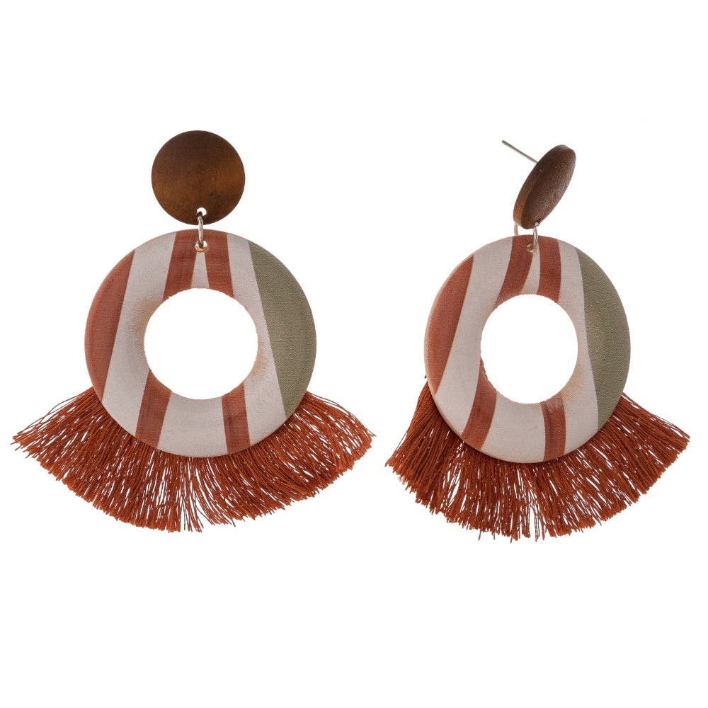 Rust wooden tassel Earrings