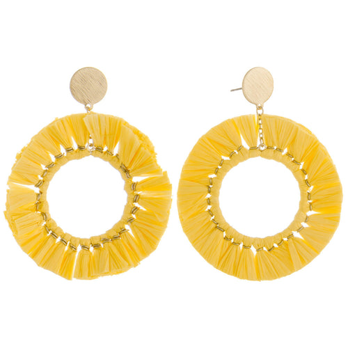 Yellow raffia hoop Earrings