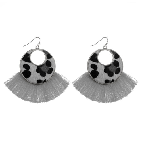 Gray Leopard tassel Earrings