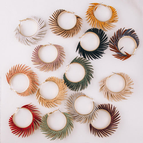 Cork Feather Hoop Earrings