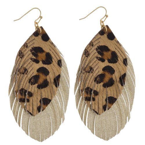 Leopard Layered Feather Earrings