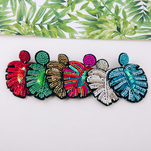 Sequin Palm Leaf Earrings