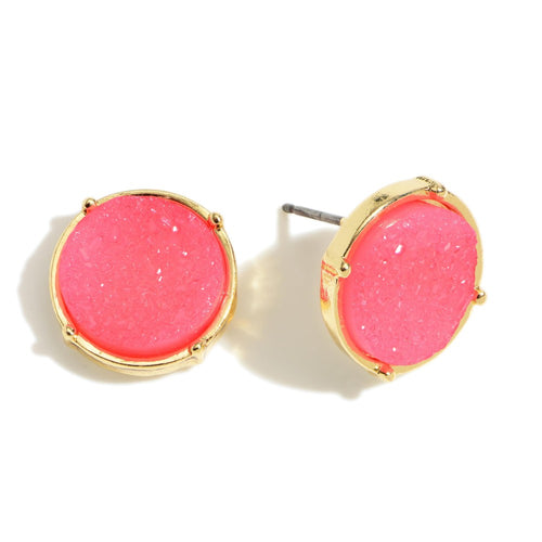 Pink Druzy Stud Earrings