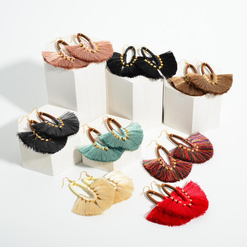 Wooden Drop Tassel Earrings