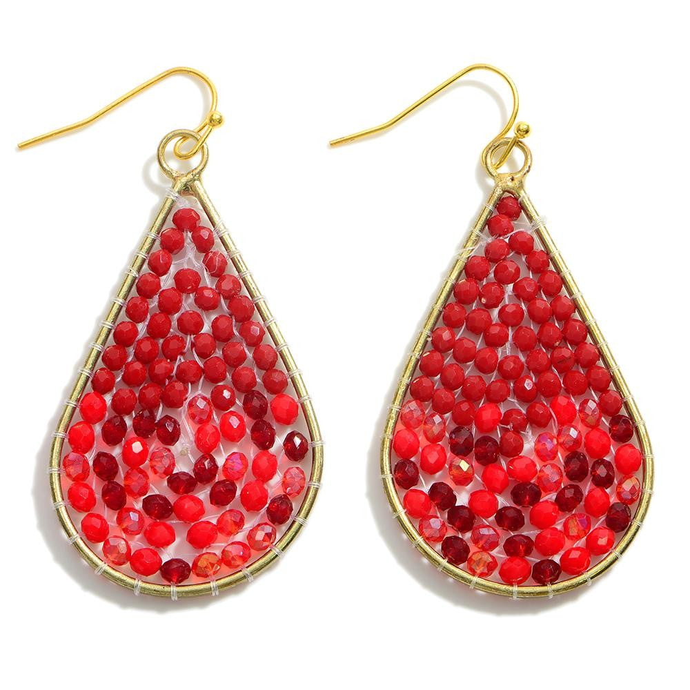 Red Beaded teardrop Earrings