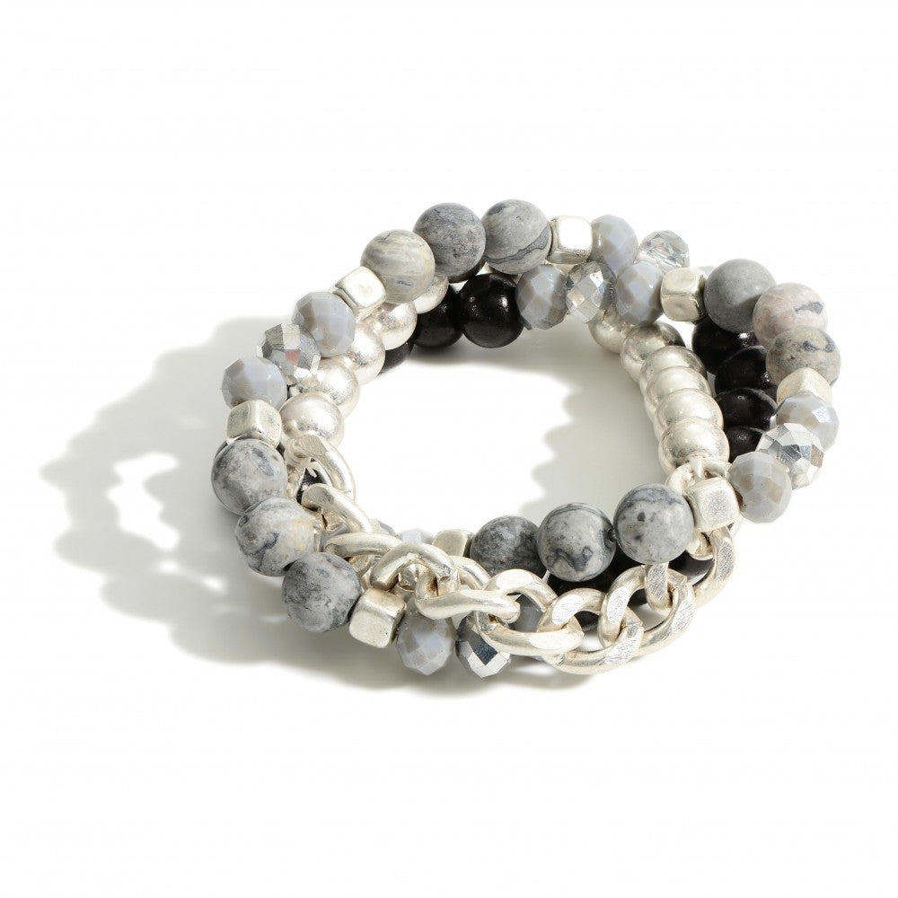 Silver Jasper Bracelet Set