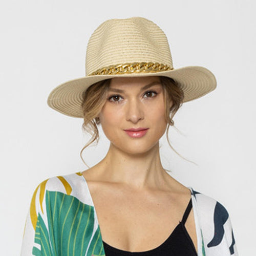 Straw Panama Hat with Chain Link Band