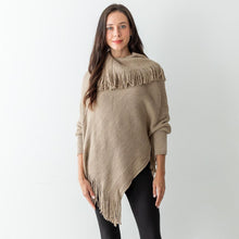 Taupe Tassel Knit Poncho with Sleeves