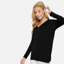 Black V-Neck Long Sleeve Top