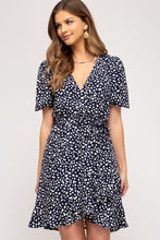 Navy Spotted Bubble Sleeve Dress