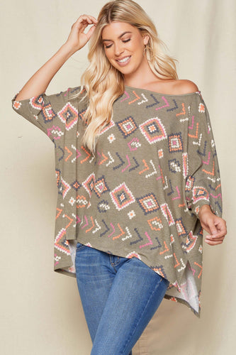 Olive Aztec French Terry Top