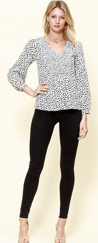 Black & Ivory Spotted detail Front woven Top