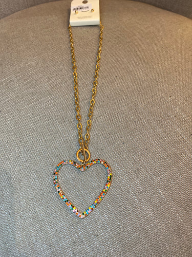 Gold Multi Pave Heart Necklace