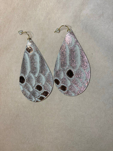 Rose Gold Scale Leather Earrings