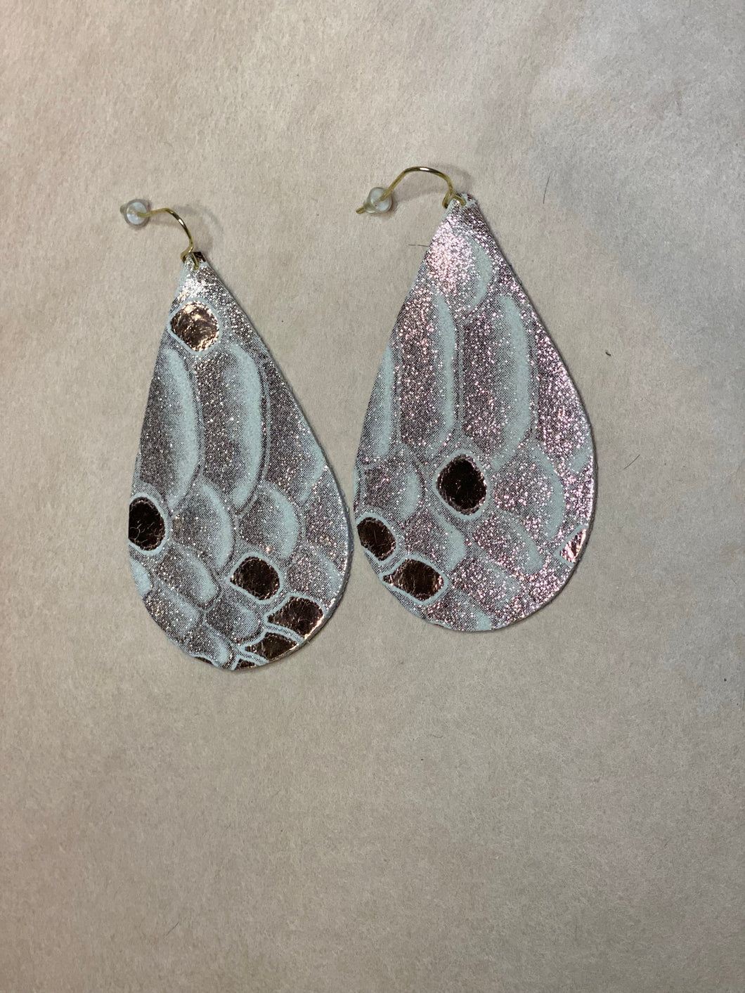 Rose Gold Scale Leather Earrings