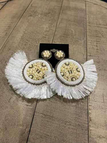 White raffia tassel Earrings
