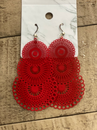 Red three tiered Earrings