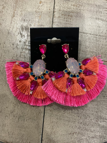 Fuchsia Rhinestone tassel Earrings