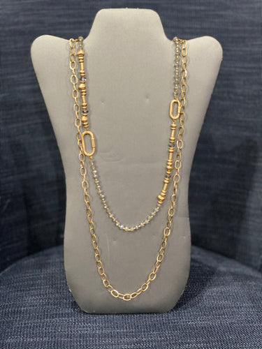Gray & Gold bead link Necklace