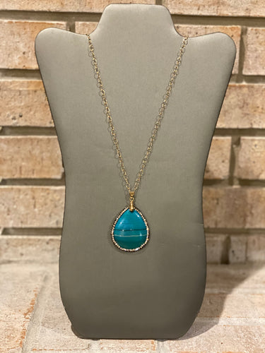 Turquoise stone & rhinestone Necklace