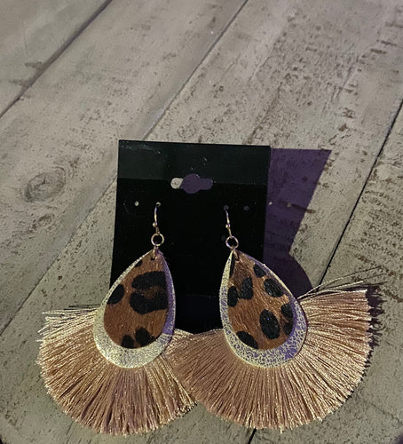 Leather leopard tassel Earrings