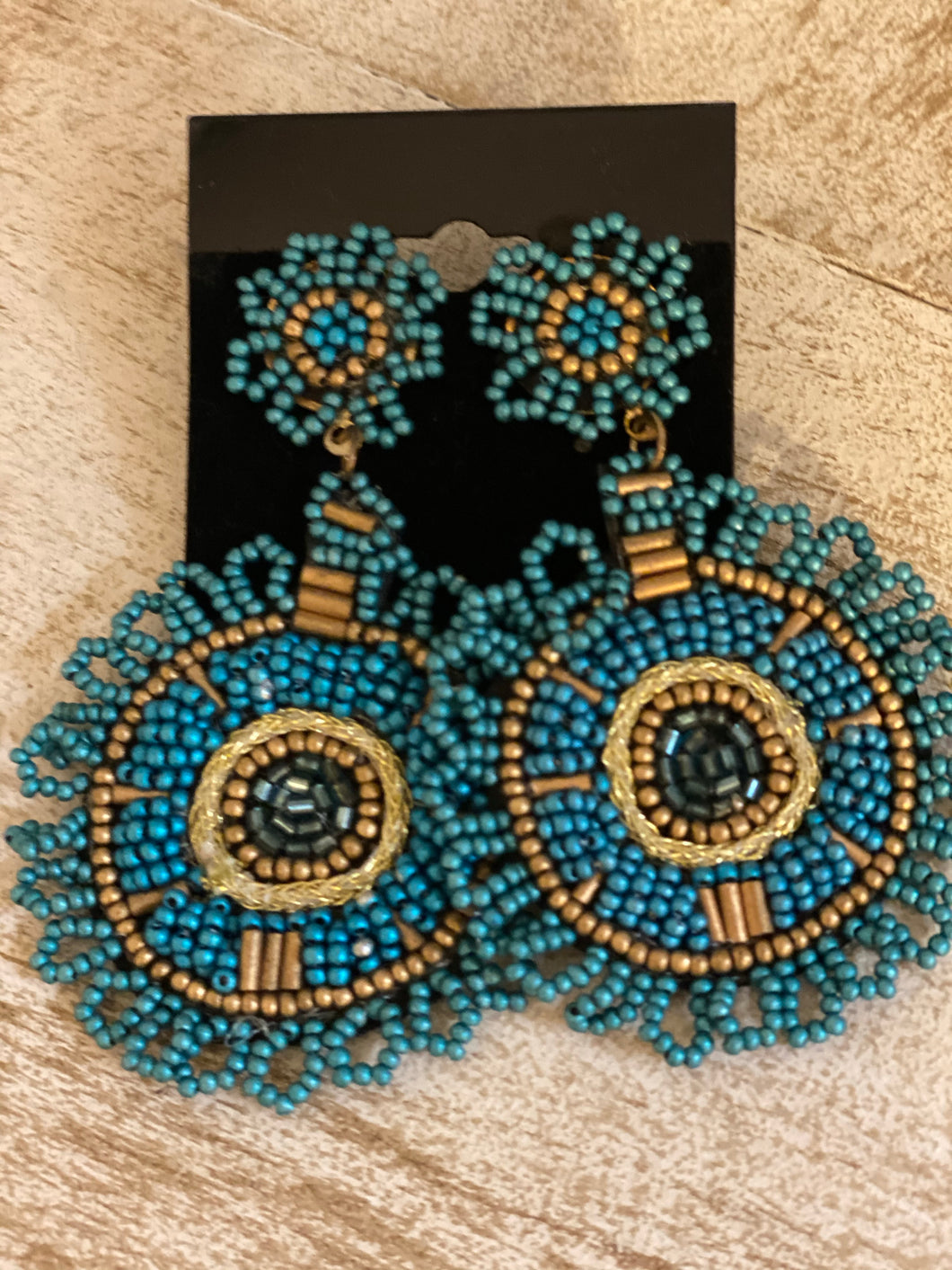 Teal Seed Bead circle Earrings