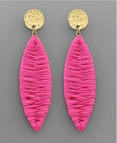 Fuchsia raffia wrapped Marquise Earrings