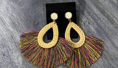 Multi tassel straw Earrings