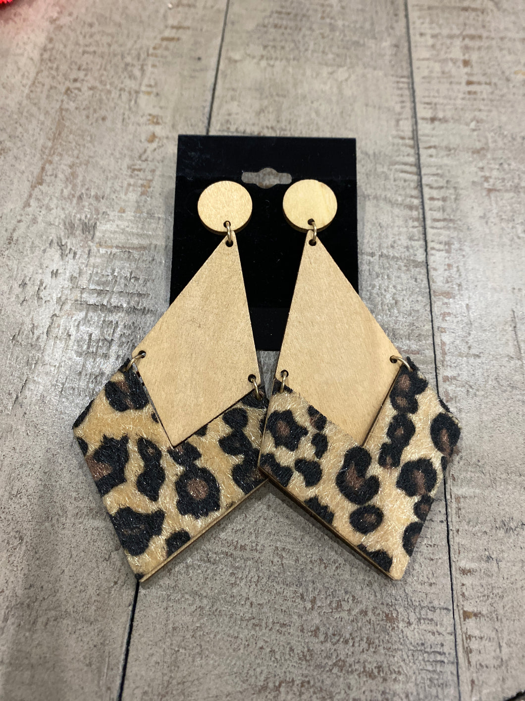 Oversized Wood Leopard Earrings