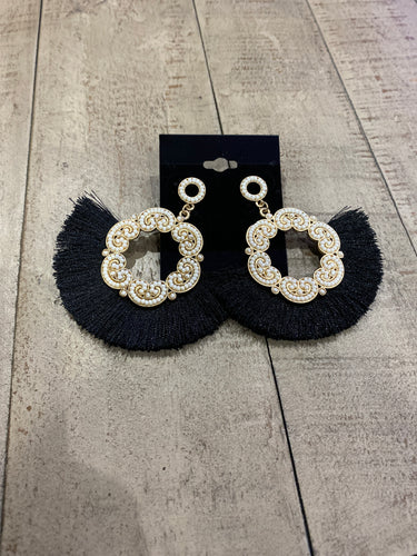 Black & Ivory seed bead tassel Earrings