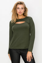 Olive Cut-out Crew neck Top