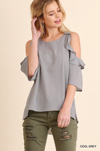Gray ruffle cold shoulder Blouse