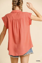 Coral button down Top